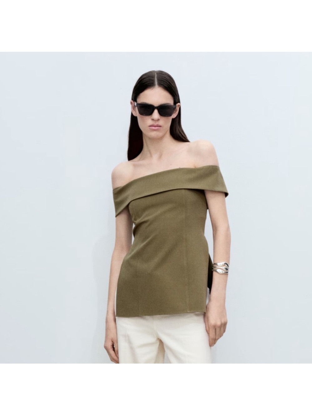 Mango Olive Off-Shoulder Vacation Going Out Top